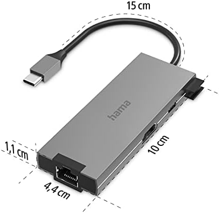 Hama USB C Hub 5 Ports (Multiport Adapter 1x HDMI 4K Ultra HD, 1x LAN Gigabit Ethernet, 2x USB-A, 1x