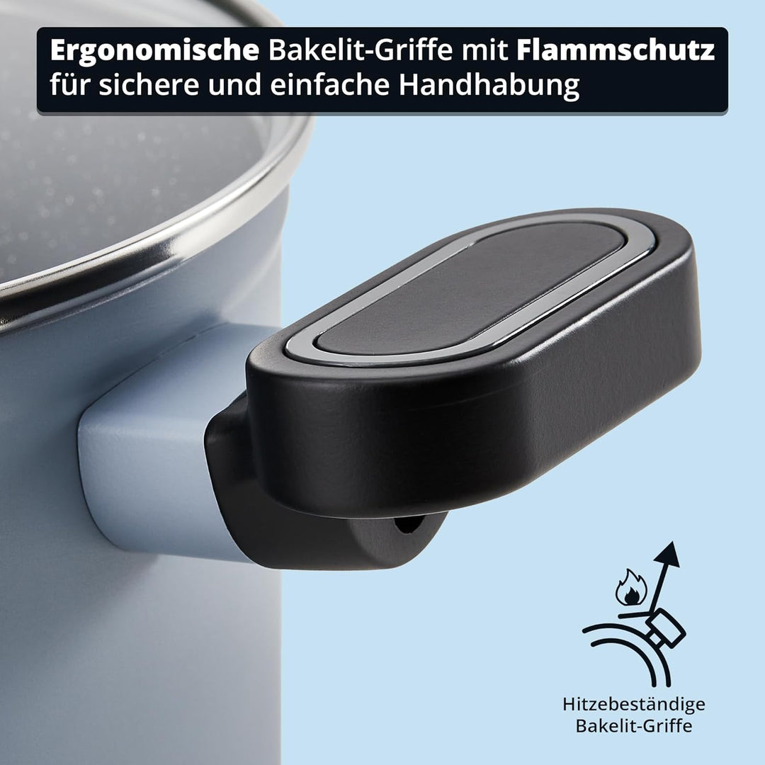KHG Topfset 3-teilig Induktion Antihaftbeschichtung - Töpfe in 16, 20 und 24 cm mit Glasdeckeln - ge