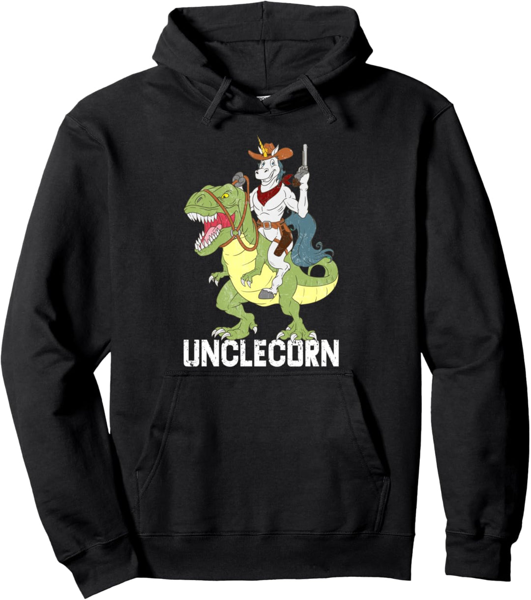 Unclecorn Uncle Unicorn Cowboy Riding Dinosaur T-Rex Sheriff Pullover Hoodie