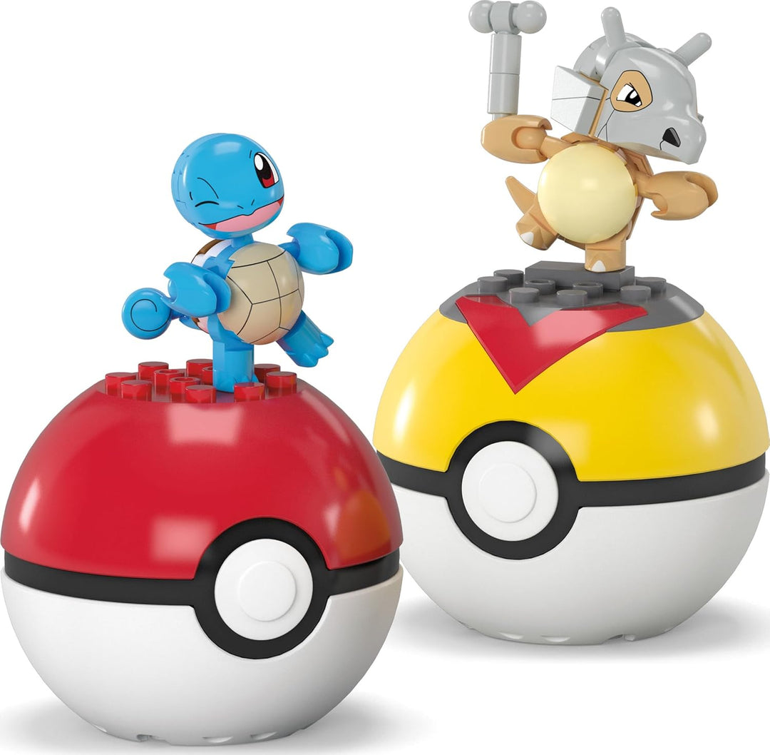 MEGA Pokémon Actionfigur Bauspielzeug-Set, Pokéball 2er-Pack, Schiggy und Tragosso mit 45 Teilen, fü