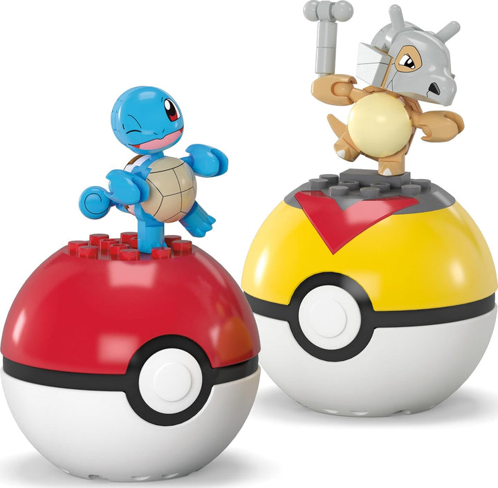 MEGA Pokémon Actionfigur Bauspielzeug-Set, Pokéball 2er-Pack, Schiggy und Tragosso mit 45 Teilen, fü