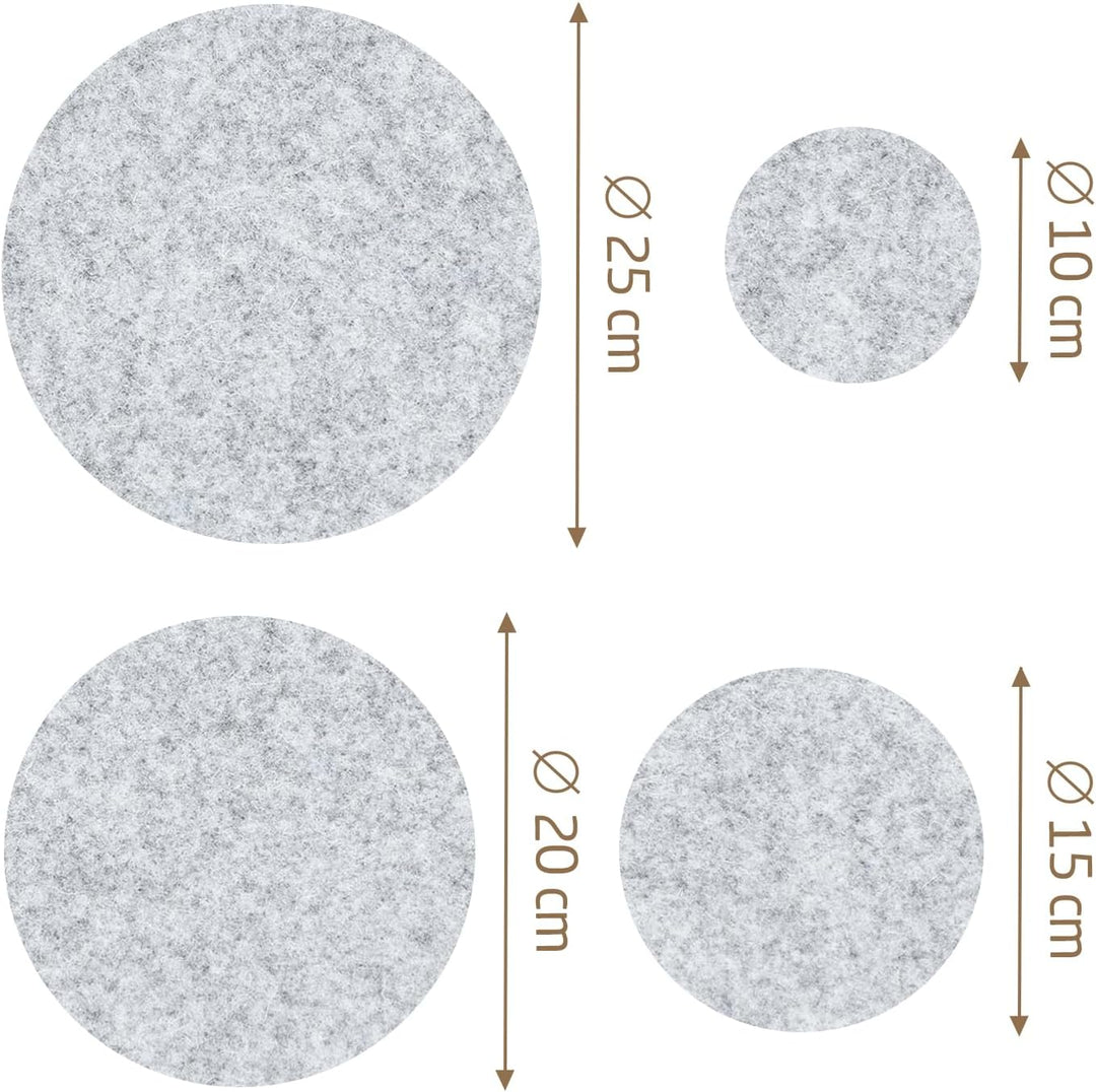 MIQIO® Design Filz Untersetzer rund für Vasen BZW Getränkeuntersetzer - 8er Set - 10 cm/ 15cm / 20 c