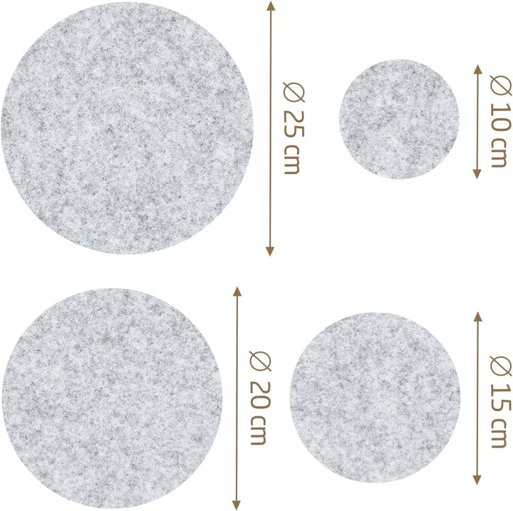 MIQIO® Design Filz Untersetzer rund für Vasen BZW Getränkeuntersetzer - 8er Set - 10 cm/ 15cm / 20 c