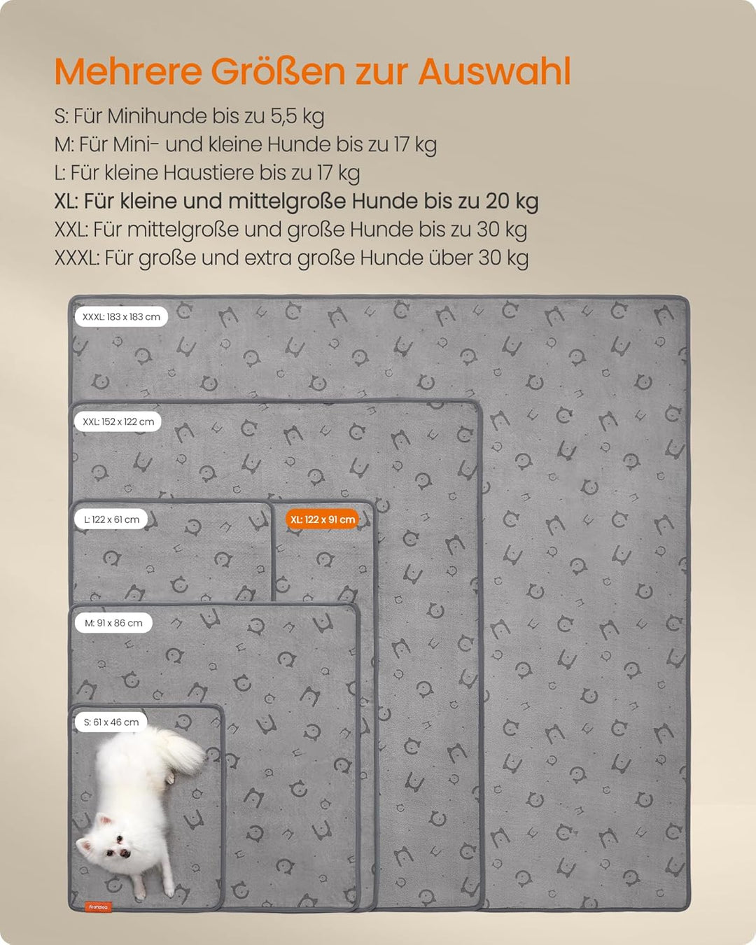 Feandrea Hundedecke, 2er Set, Wiederverwendbare Hundematte, 122 x 91 cm, XL, wasserdicht, auslaufsic