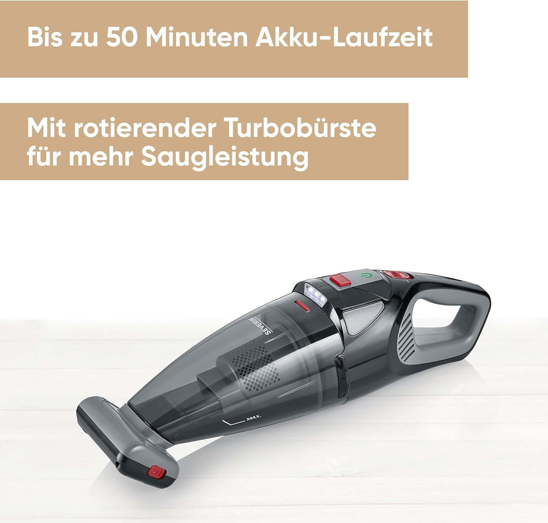 SEVERIN Akku Handstaubsauger kabellos, 18,5 V, 50 Min Laufzeit, Nass- und Trockensauger mit LED-Akku