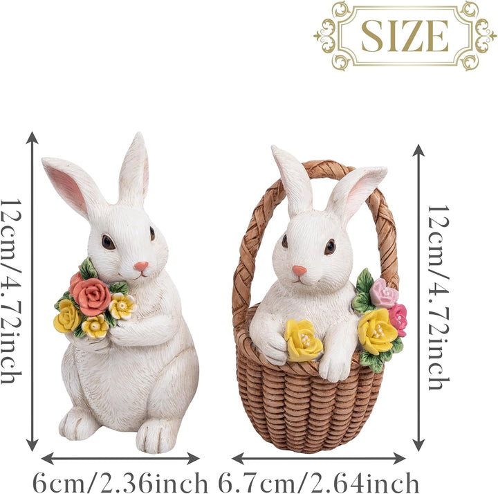 VALERY MADELYN 2 Stück Osterhasen für Osterdeko draussen,Dekohase Harz mit Osterkörbchen Blumen für