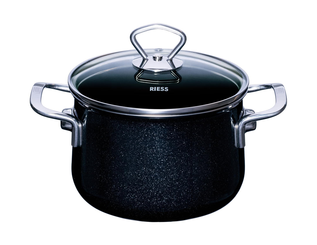RIESS 0701-009 Fleischtopf mit Glasdeckel, Nouvelle- BLACK MAGIC EXTRA STARK, Durchmesser 16cm, Höhe
