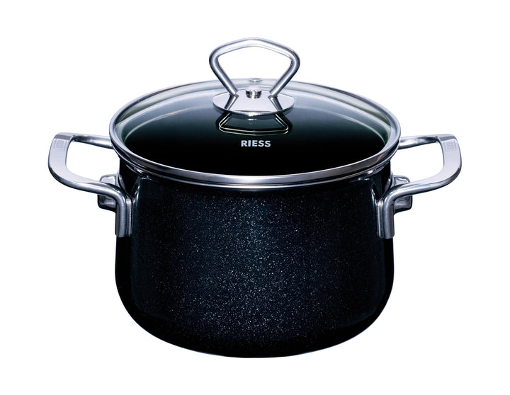 RIESS 0701-009 Fleischtopf mit Glasdeckel, Nouvelle- BLACK MAGIC EXTRA STARK, Durchmesser 16cm, Höhe