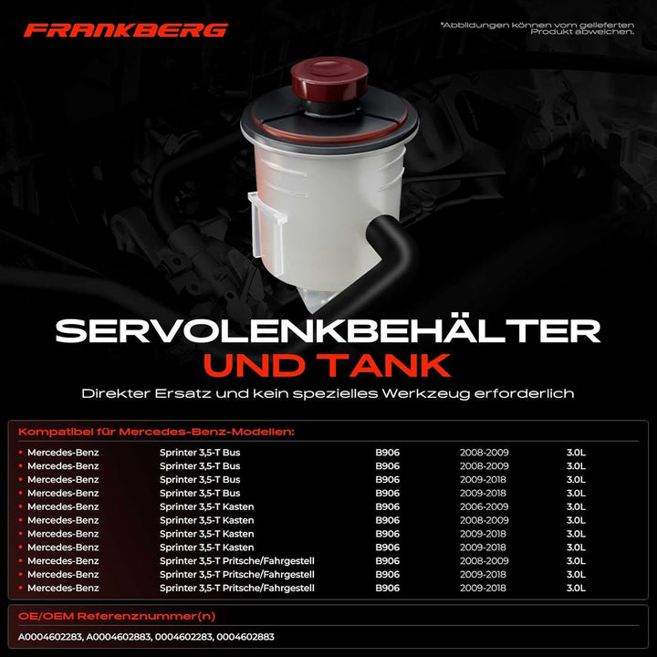 Frankberg Ausgleichsbehälter Hydrauliköl-Servolenkung mit Deckel für Sprinter 3,5-T 906 3.0L Diesel