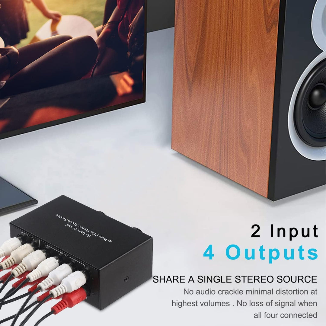 UNSTINCER Cinch RCA L/R Audio Switch 4(2)-In-2(4)-Out, Analog Stereo Aux Umschalter, Bidirektional M