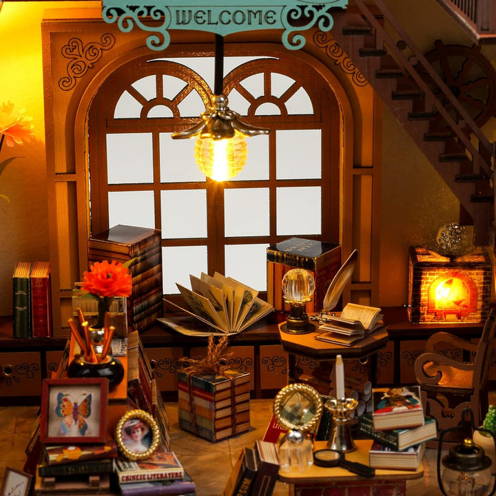 Cuteefun DIY Miniatur Puppenhaus Bausatz, Regaleinsatz für Bücherecke, Room Décor für Erwachsene Geb