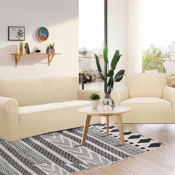 FIGOOO Stretch Sofabezug 2 Sitzer Sofa überzug Schachbrettmuster Jacquard Elastisch Waschbar Sofahus