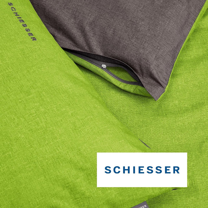 Schiesser Wendebettwäsche Doubleface Grün-Anthrazit, 100% Baumwolle, Grösse:135 x 200 cm + 80 x 80 c