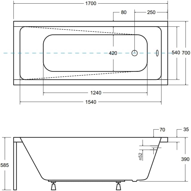 KOLMAN Badewanne MODERN Rechteck 170x70 mit Styroporverkleidung, Ablaufgarnitur und Füssen Kompletts