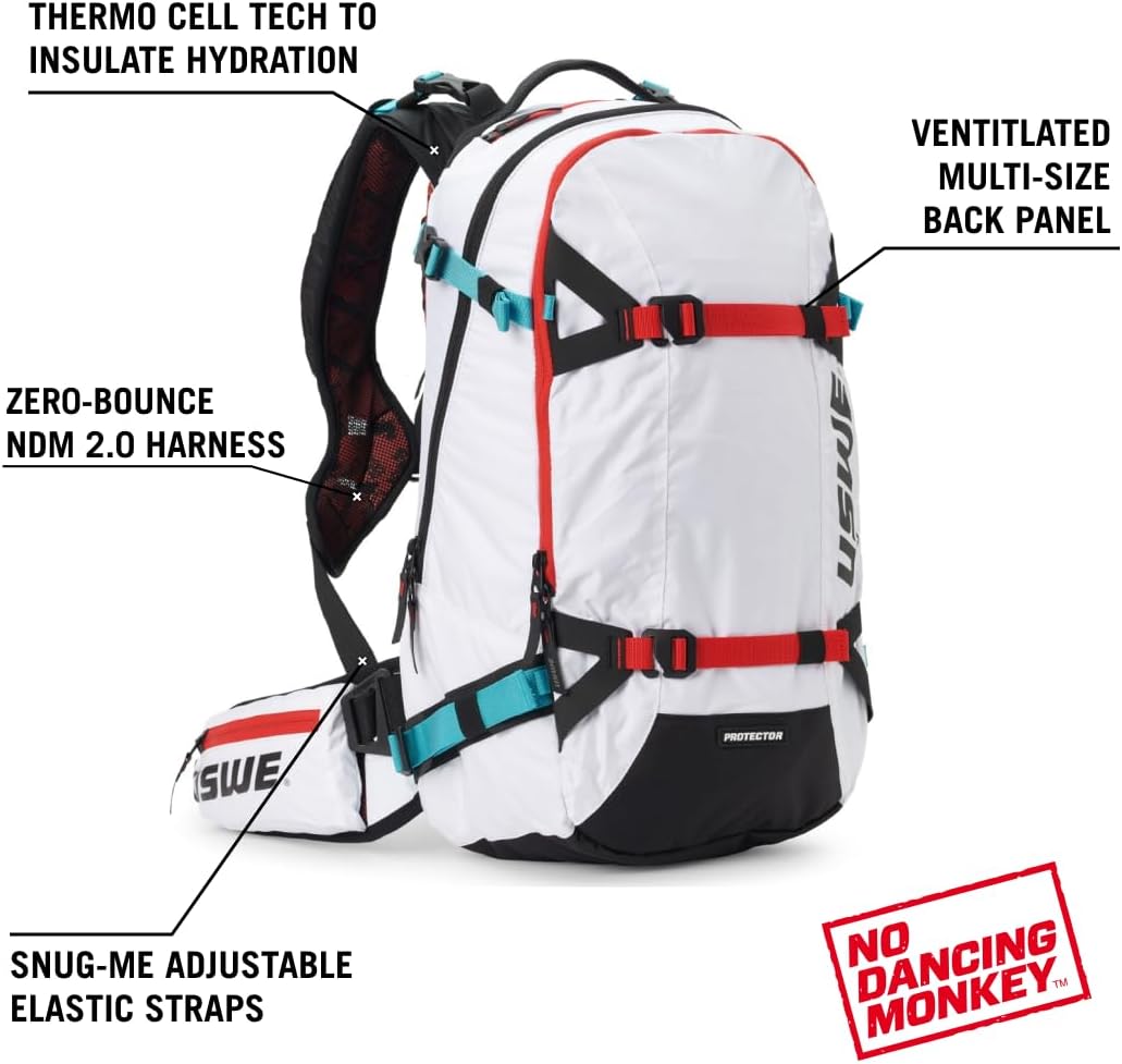 USWE Pow, Ski und Snowboard Rucksack mit Rückenprotektor, für Damen und Herren Pow 16l Weiss, Pow 16