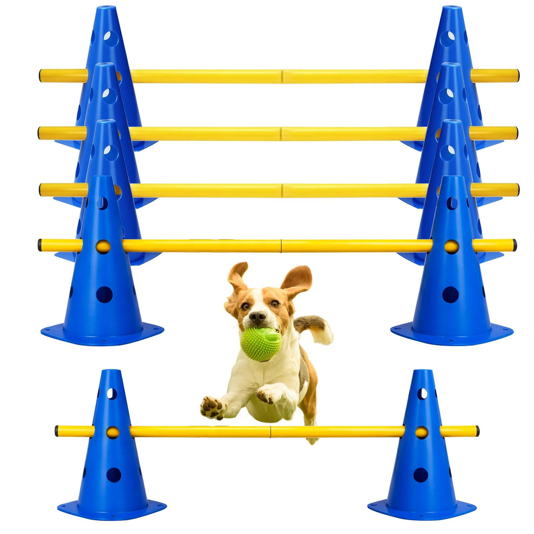 5er Sports Steckhürdenset, Agility Set Hunde Klein, Cavaletti Hunde Steckhürdenset, 10 Kegel + 5 Sta
