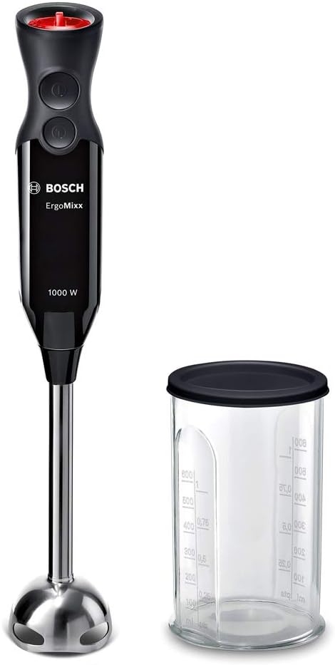 Bosch Stabmixer ErgoMixx MS6CB6110, Edelstahl-Mixfuss, Mix- und Messbecher, 4-Klingen-Messer, leicht