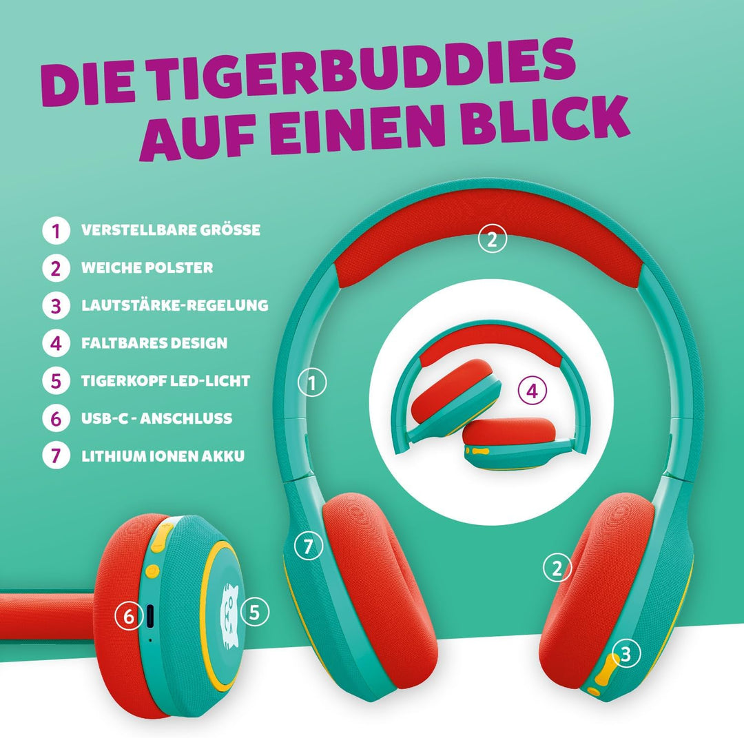tigerbuddies Bluetooth Kinderkopfhörer | grün, grün