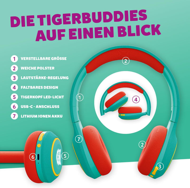 tigerbuddies Bluetooth Kinderkopfhörer | grün, grün