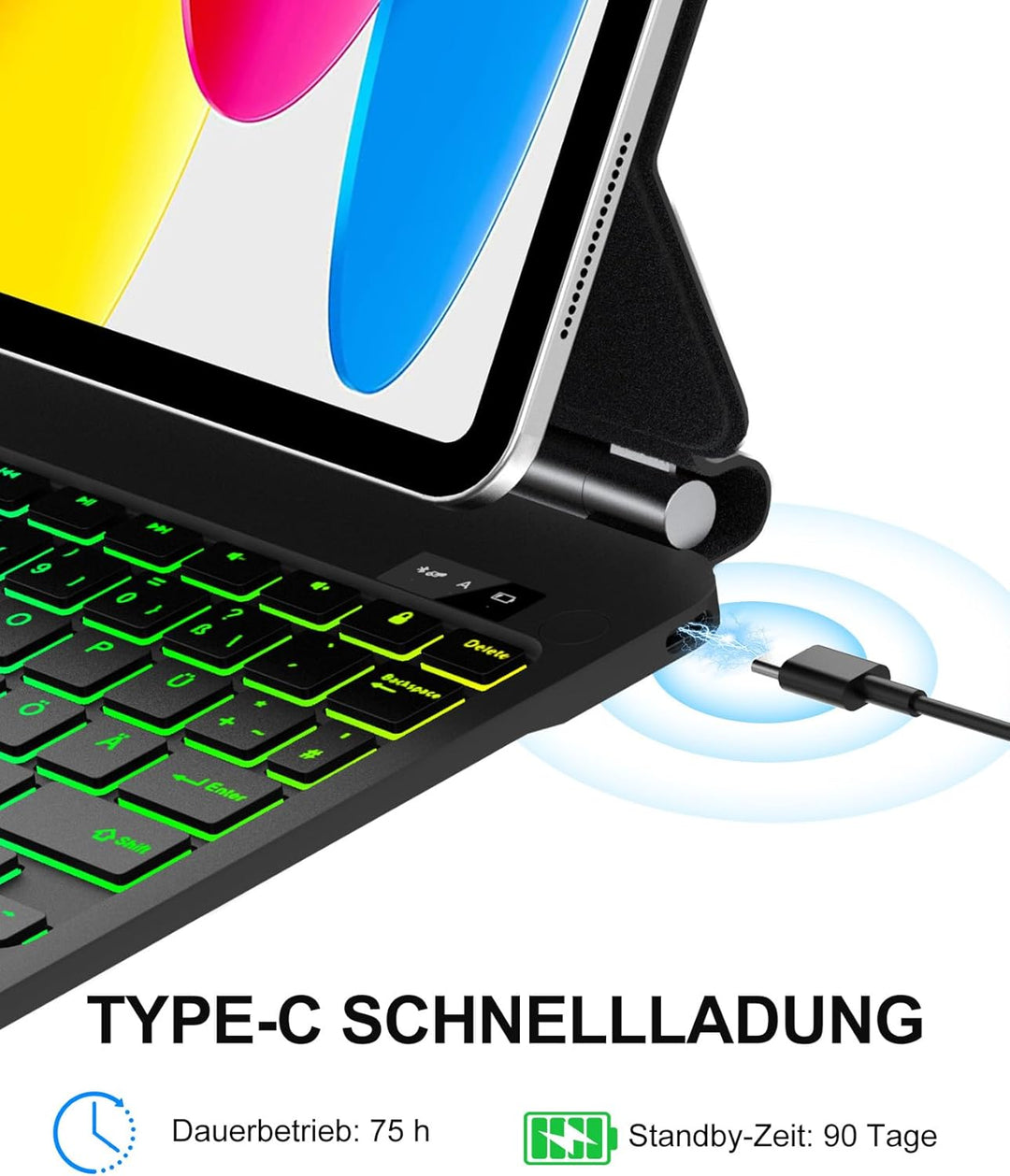 Magic Keyboard für iPad 11/10 Generation: Magnetische Hülle mit 7-Farben-Beleuchtung & Trackpad | Ko