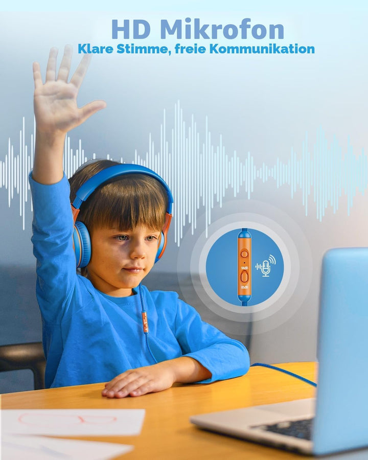 awatrue Kinder Kopfhörer, Kabel Kinderkopfhörer mit Mikrofon, Over Ear Kopfhörer Kinder für Schule/R