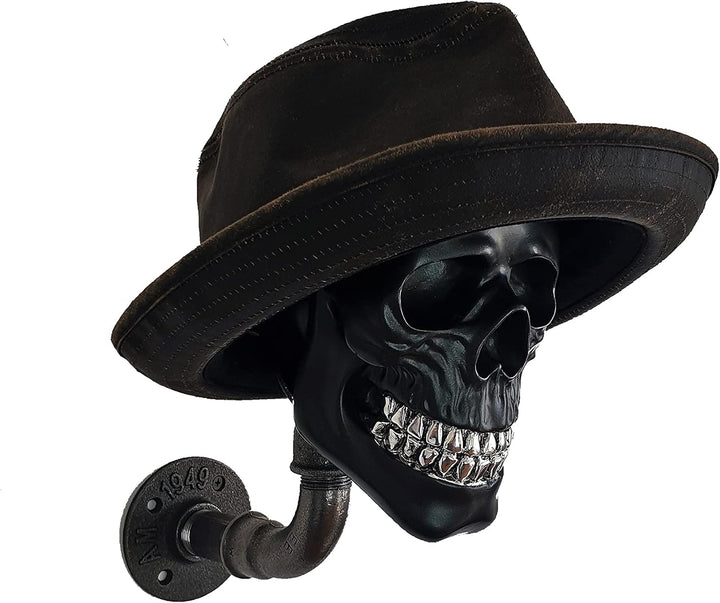 Helmhalter Wand Skull Kopfhörerhalter Metall Biker Helm retro pipes Totenkopf