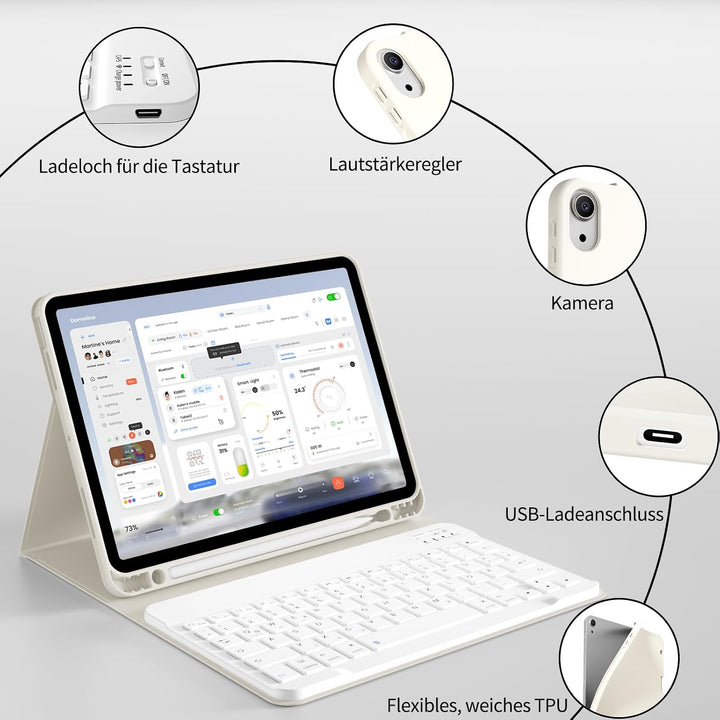 Tastatur Hülle für iPad Air 11 Zoll M4/M3/M2 &amp; iPad Air 5./4. Gen Creme Weiss, Creme Weiss