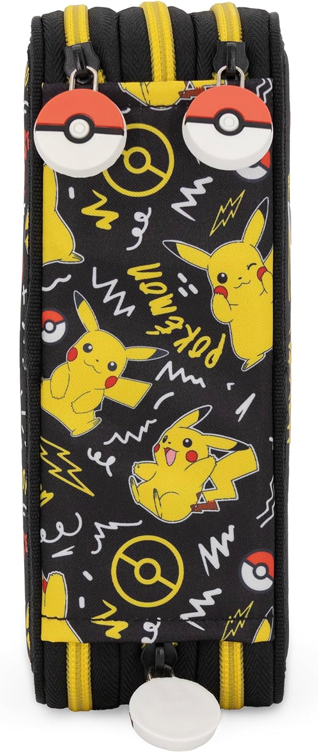 Pokémon Pikachu Federmappe Federtasche Qualitäts-Mäppchen 3-Fach gefüllt mit 42 Teilen Federmäppchen