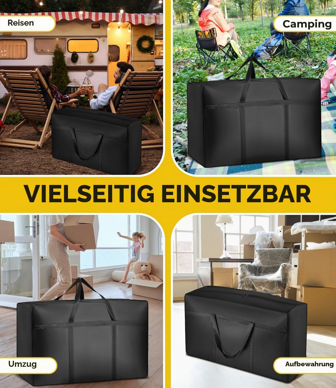 2 Stück 180L Extra Grosse Aufbewahrungstasche, mit Reissverschlüssen, 600D Oxford Umzugstaschen, Was