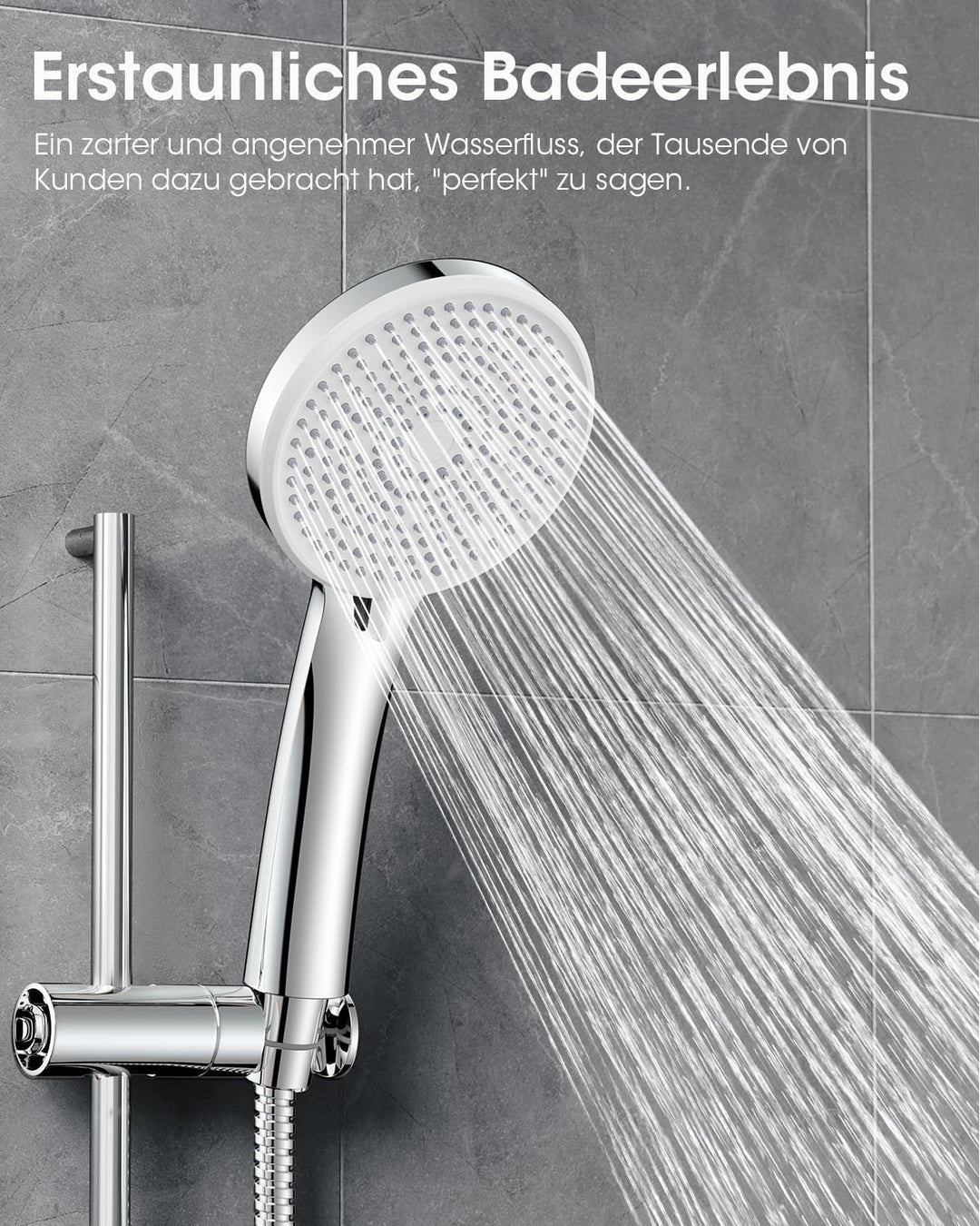 FASDUNT Duschkopf mit Schlauch 2M Wassersparend Duschkopf (Wassereinsparung von 49%), 5 Strahlarten,