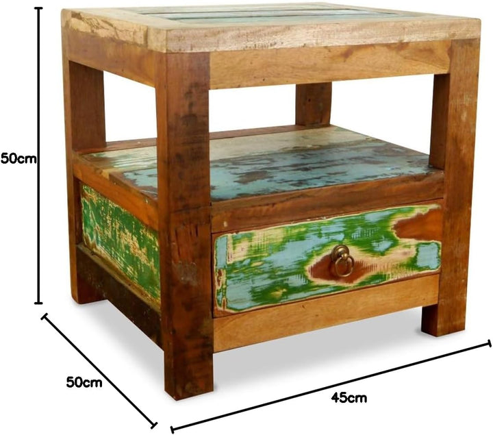 livasia Teakholz Nachtschrank aus Java | Recyceltes buntes Bootsholz | Asiatische Möbel | Designer M