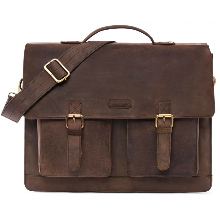 LEABAGS Leder Aktentasche Herren &amp; Damen I Echtleder Laptoptasche bis 15 Zoll I Umhängetasche mit Sc