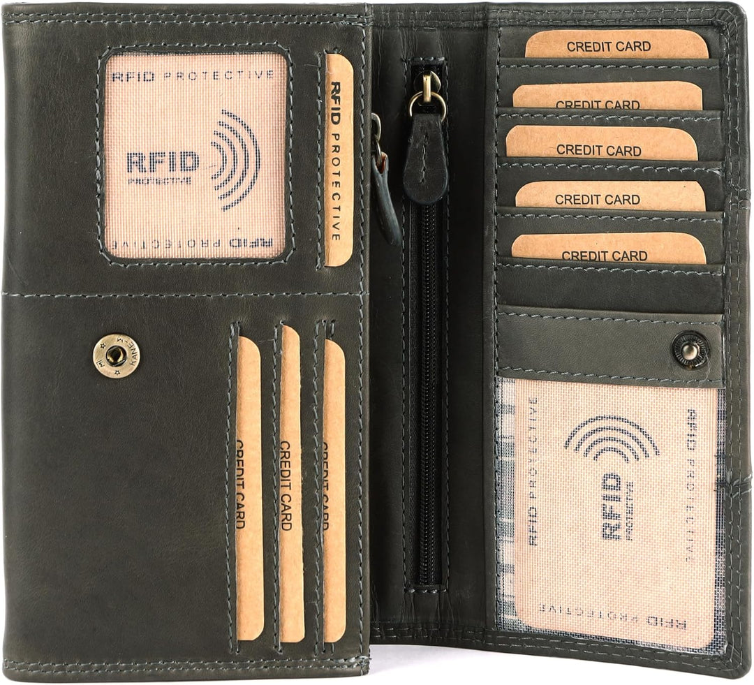 Benthill Portemonnaie Damen Leder - Hochwertige weiche Vintage Echtleder Damen Geldbörse mit RFID Sc