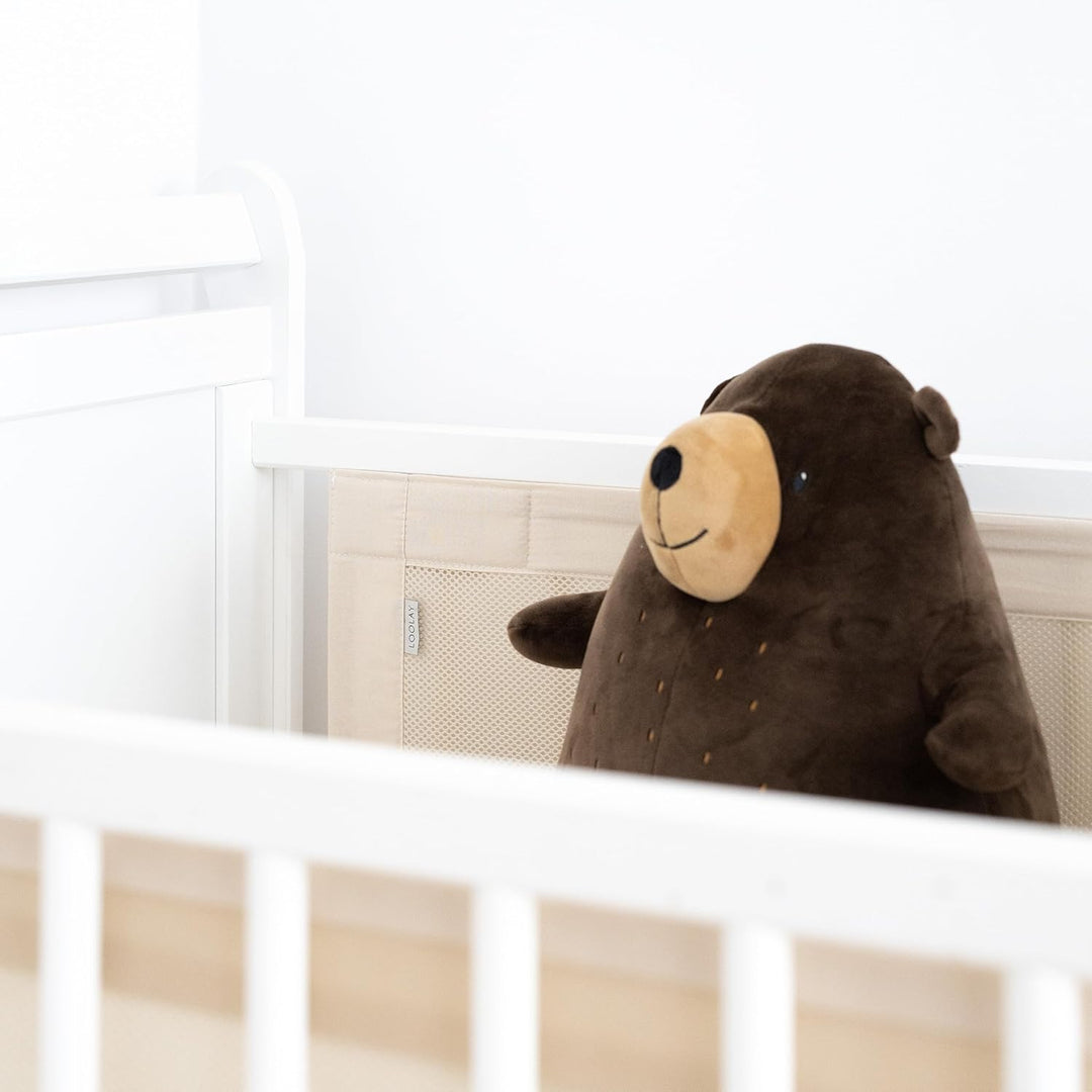 LOOLAY BEIGE Atmungsaktiv 2 TLG. Netzstoff BETTUMRANDUNG Babybett Umrandung Neugeborene Baby Sprosse