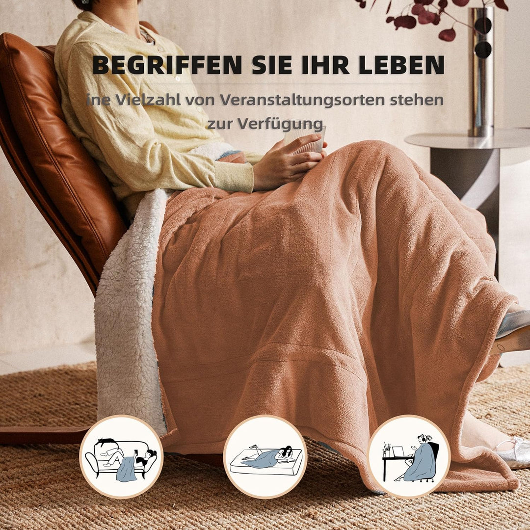 JET'S HOME Heizdecke 130x180cm - Wärmedecke Heizdecke mit Abschaltautomatik Einstellbarer Timer 10 S