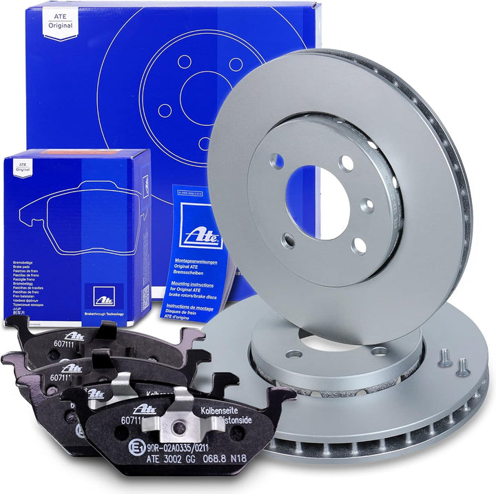 ATE Bremsenset Vorderachse inkl. Bremsscheiben vorne Ø 256 mm belüftet und Bremsbeläge vorne Kompati