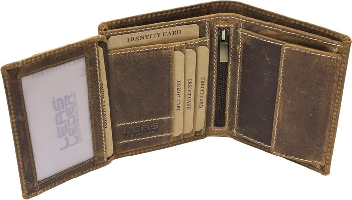 LEAS Herren Geldbeutel natur Männer Portmonee mit Geschenkbox im Used Look Echt-Leder - Vintage-Coll