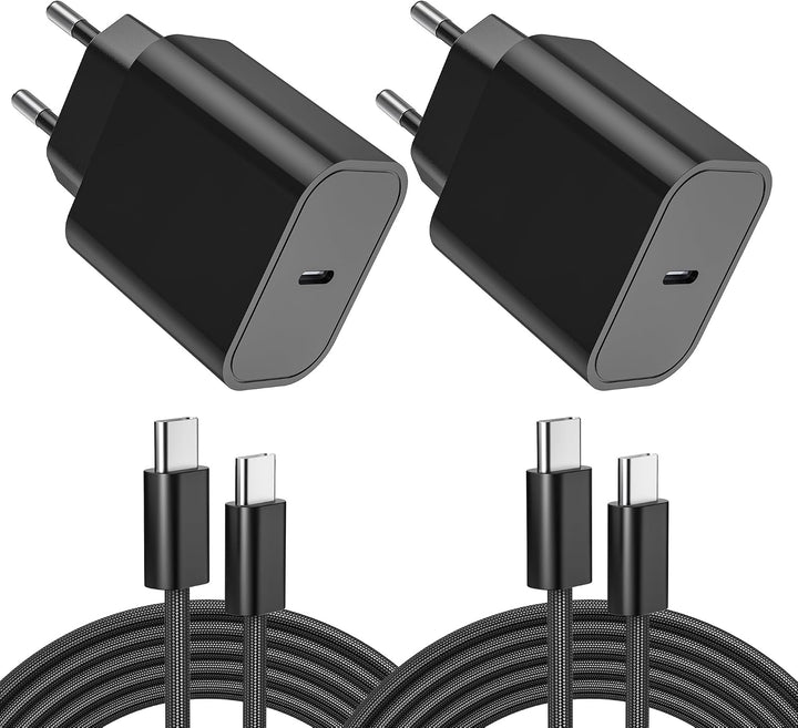 2-Pack 25W iPhone Ladegerät, USB C Stecker Schnellladegerät mit Kabel 2M, Netzteil für iPhone 17/17
