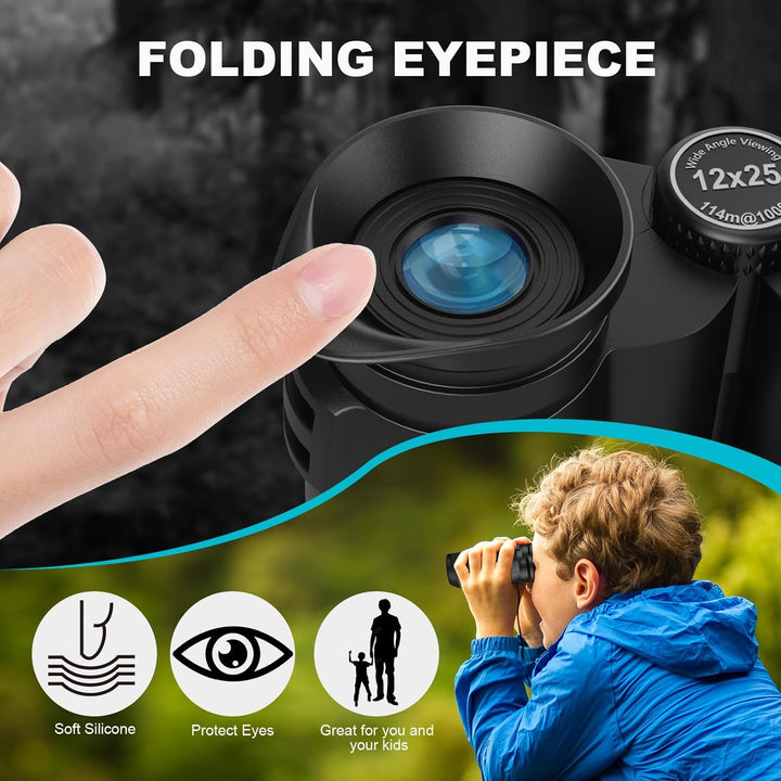 Kompaktes Fernglas für Erwachsene und Kinder 12x25, kleines Fernglas mit Low Light Vision für Vogelb