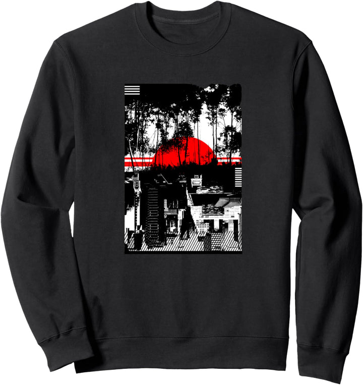 Trendy Black & White Urban Setting Red Sunset Sweatshirt