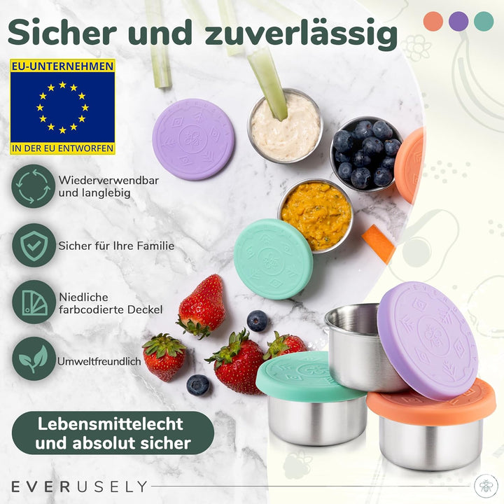 Everusely Mini-Salat-Dressing-Behälter für unterwegs, auslaufsicher, Edelstahl, kleine Gewürzbehälte