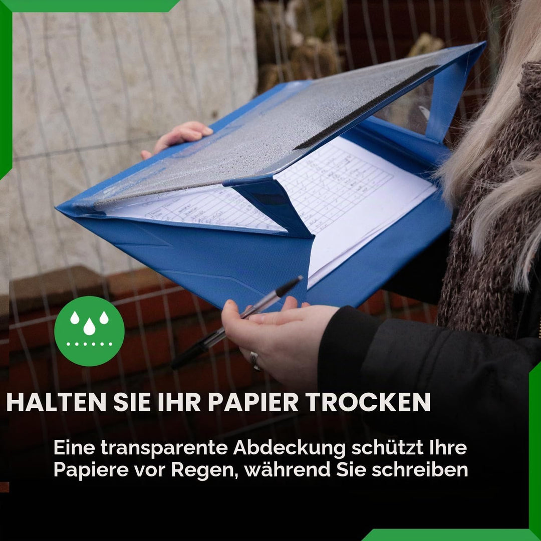 Paperdry Blau Wasserfestes Klemmbrett A4 Hochformat, Hochwertiges PVC, 18 Monate Garantie, Klemmbret