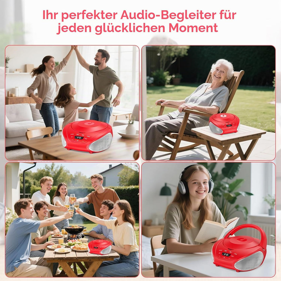 Gueray Tragbarer CD-Player Boombox Kompakt-Radio mit Stereo-Lautsprechern UKW-Radio 3,5-mm-AUX-Einga