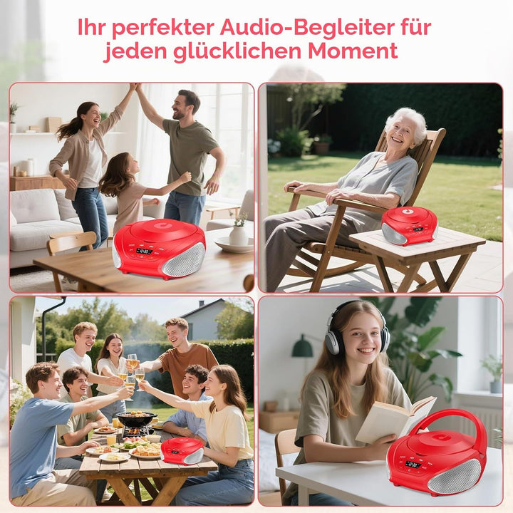 Gueray Tragbarer CD-Player Boombox Kompakt-Radio mit Stereo-Lautsprechern UKW-Radio 3,5-mm-AUX-Einga