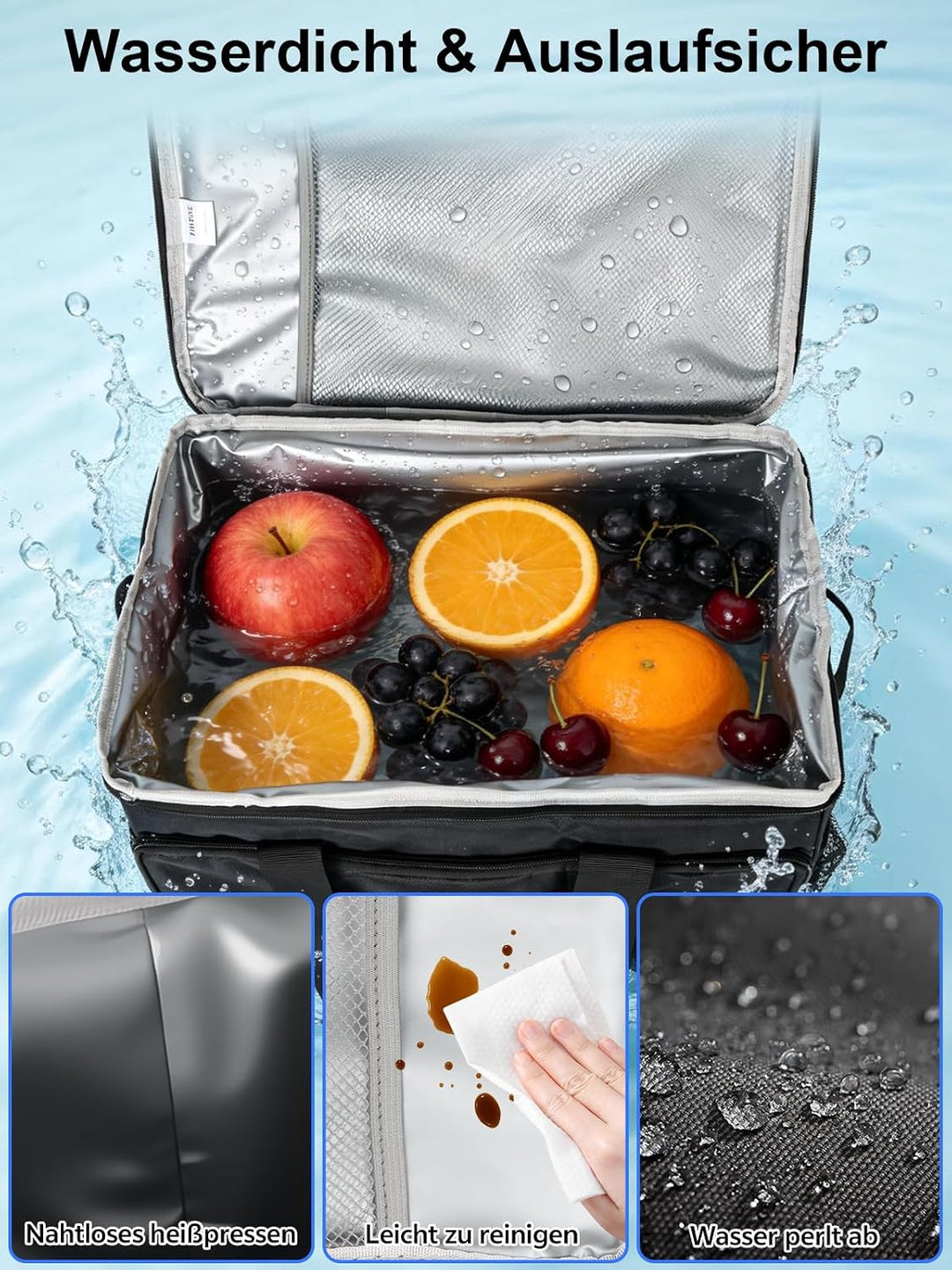 Kühltasche Gross 33L – Faltbare Isoliertasche für 50 Dosen, 8-12 Std. Kühlung, Wasserdicht & Auslauf