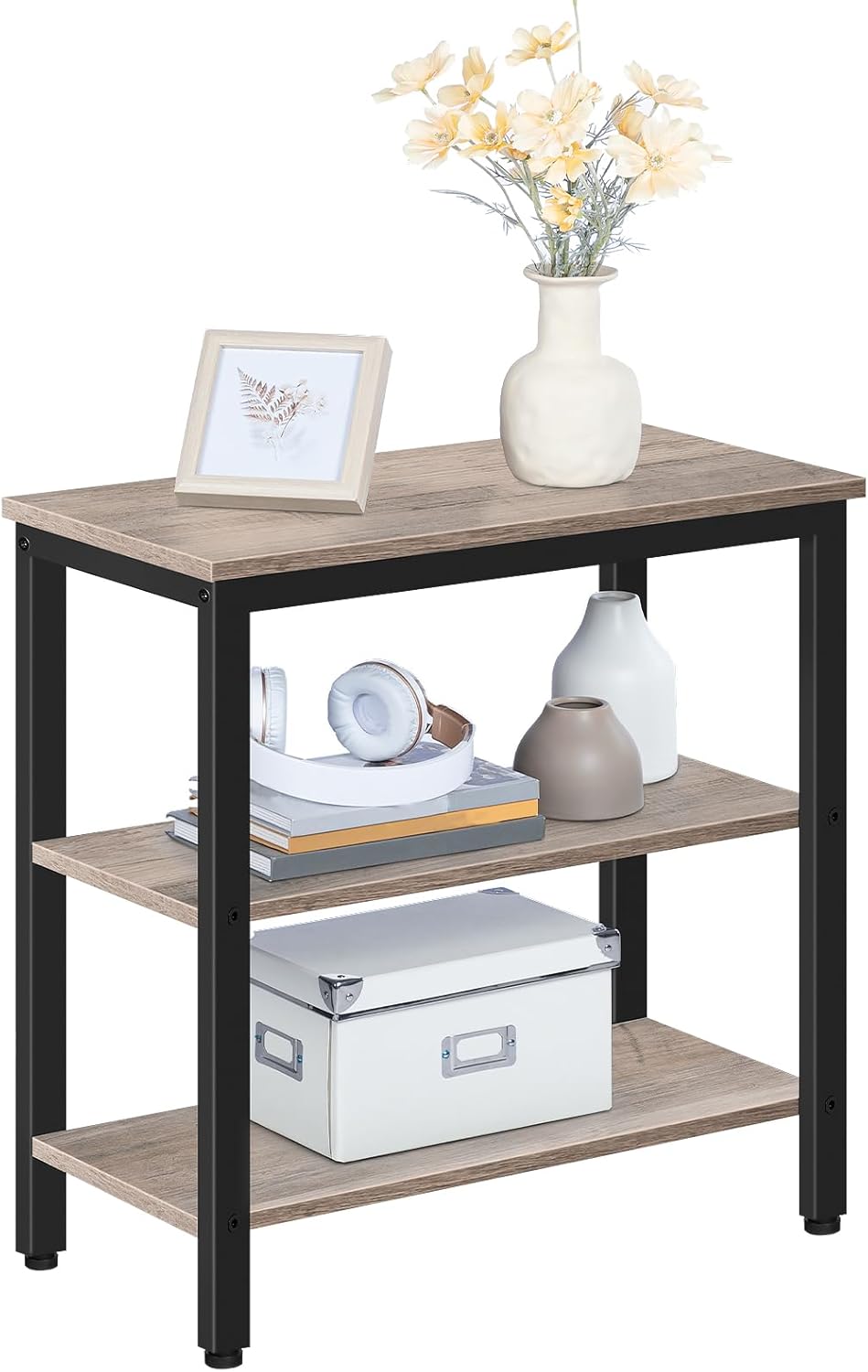HOOBRO Beistelltisch, Nachttisch mit 3 Ablage, Sofatisch Industriestil, Nachtschrank, Schlafzimmer,