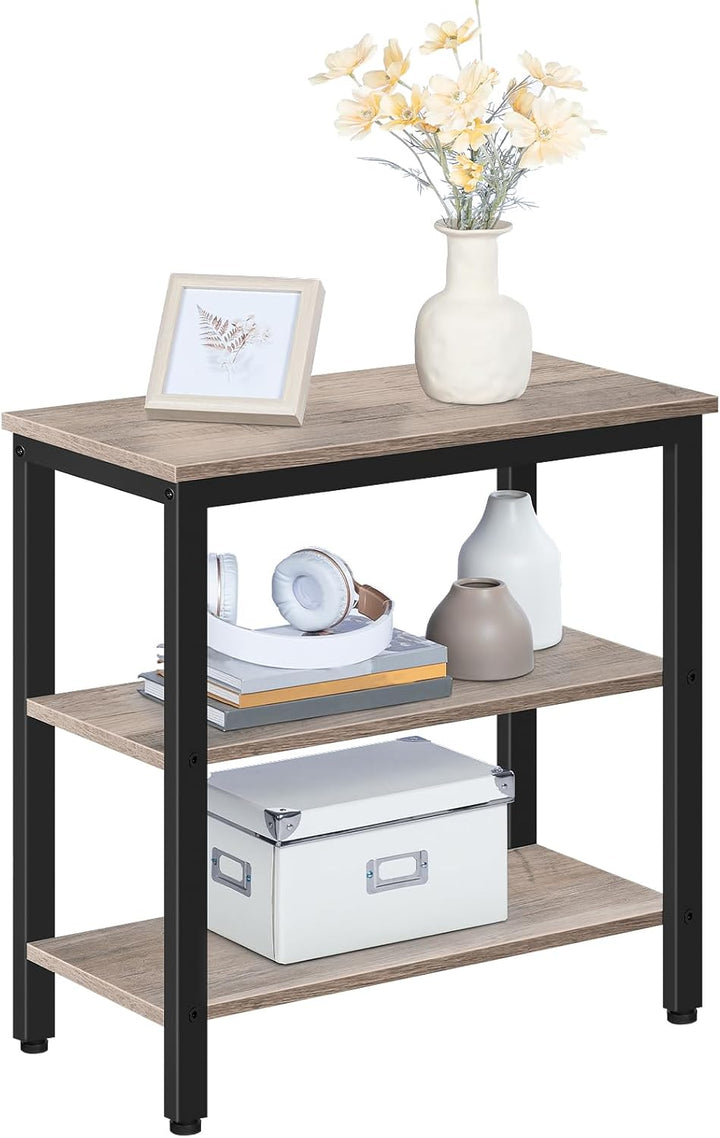 HOOBRO Beistelltisch, Nachttisch mit 3 Ablage, Sofatisch Industriestil, Nachtschrank, Schlafzimmer,