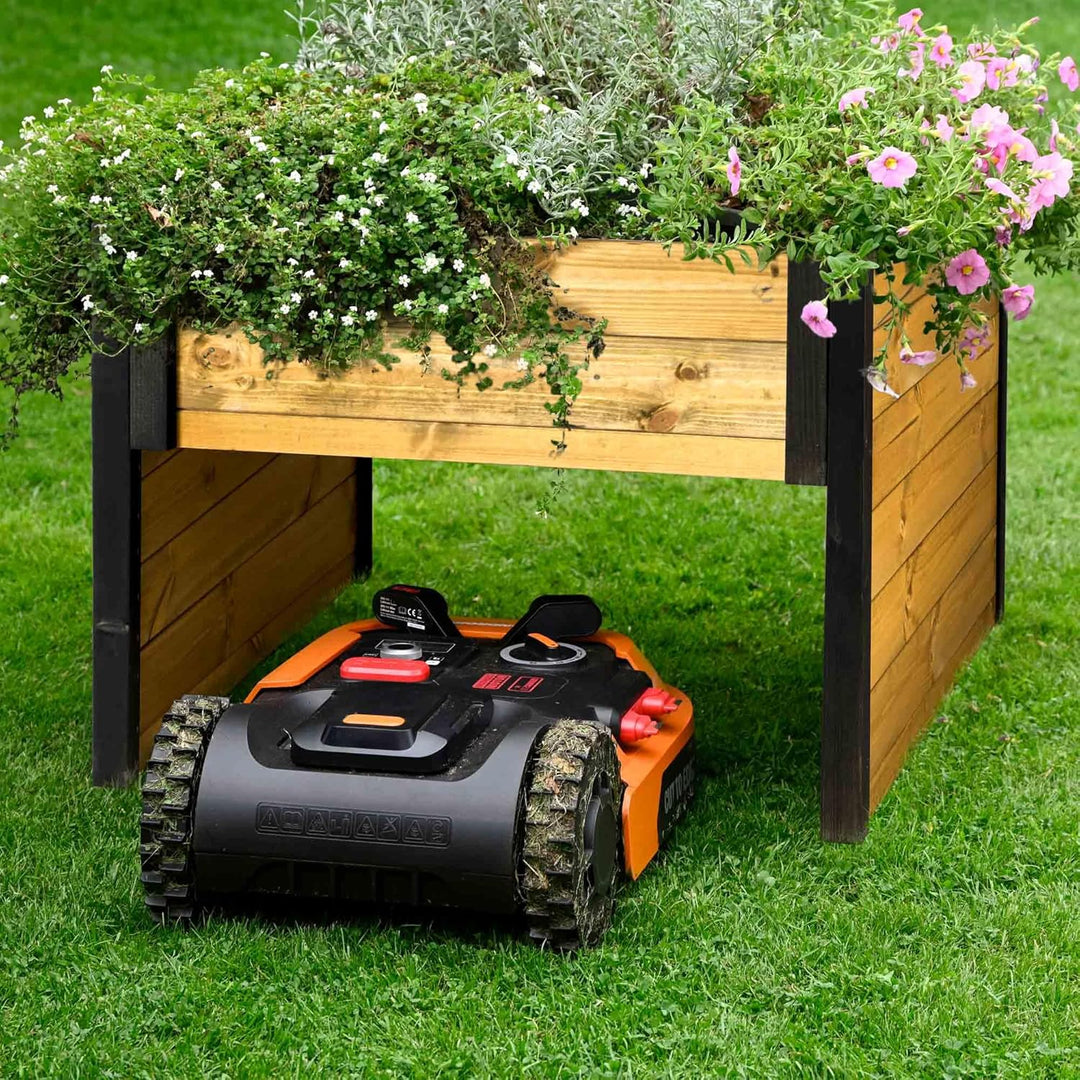 dobar® green label Mähroboter-Garage aus Holz mit Pflanzkasten inklusive Schafswolle - Automower-Unt