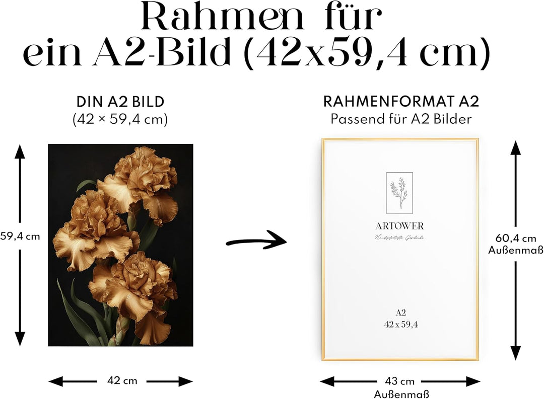 Artower® Bilderrahmen Gold Metall Dünner Rahmen für DIN A2 42 x 59,4 cm | Posterrahmen Gross Collage