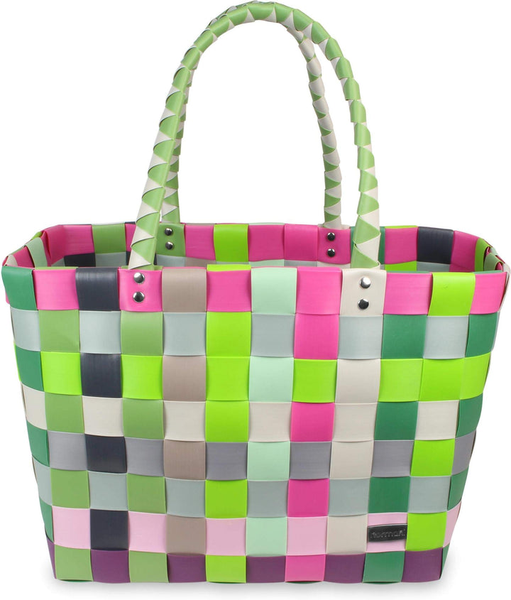 normani Einkaufskorb Shopper geflochten aus Kunststoff - robuster Strandkorb aus wasserabweisendem M
